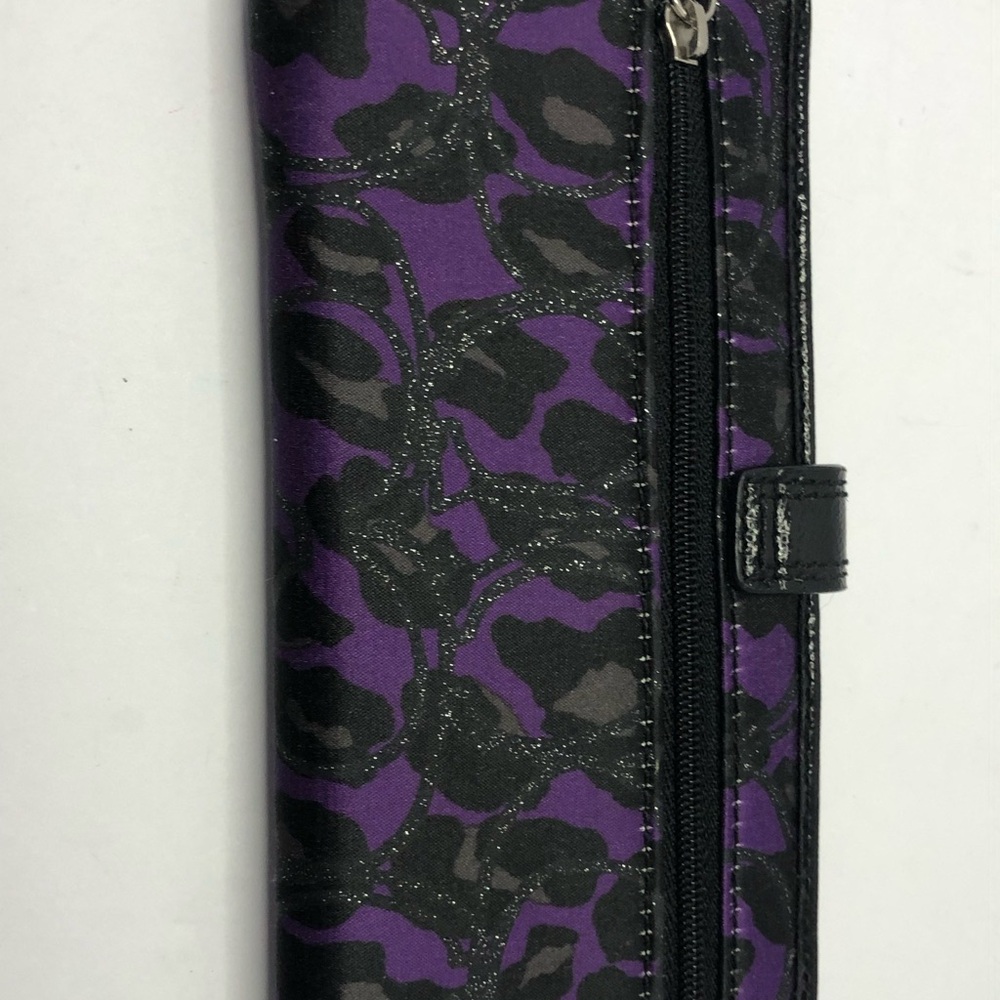 Coach Purple Poppy Daisy Ocelot Print Wallet Snap Leopard Heart Rare Logo - Picture 5 of 16